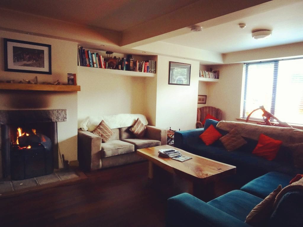 the colourful living room at ballyhoura hostel