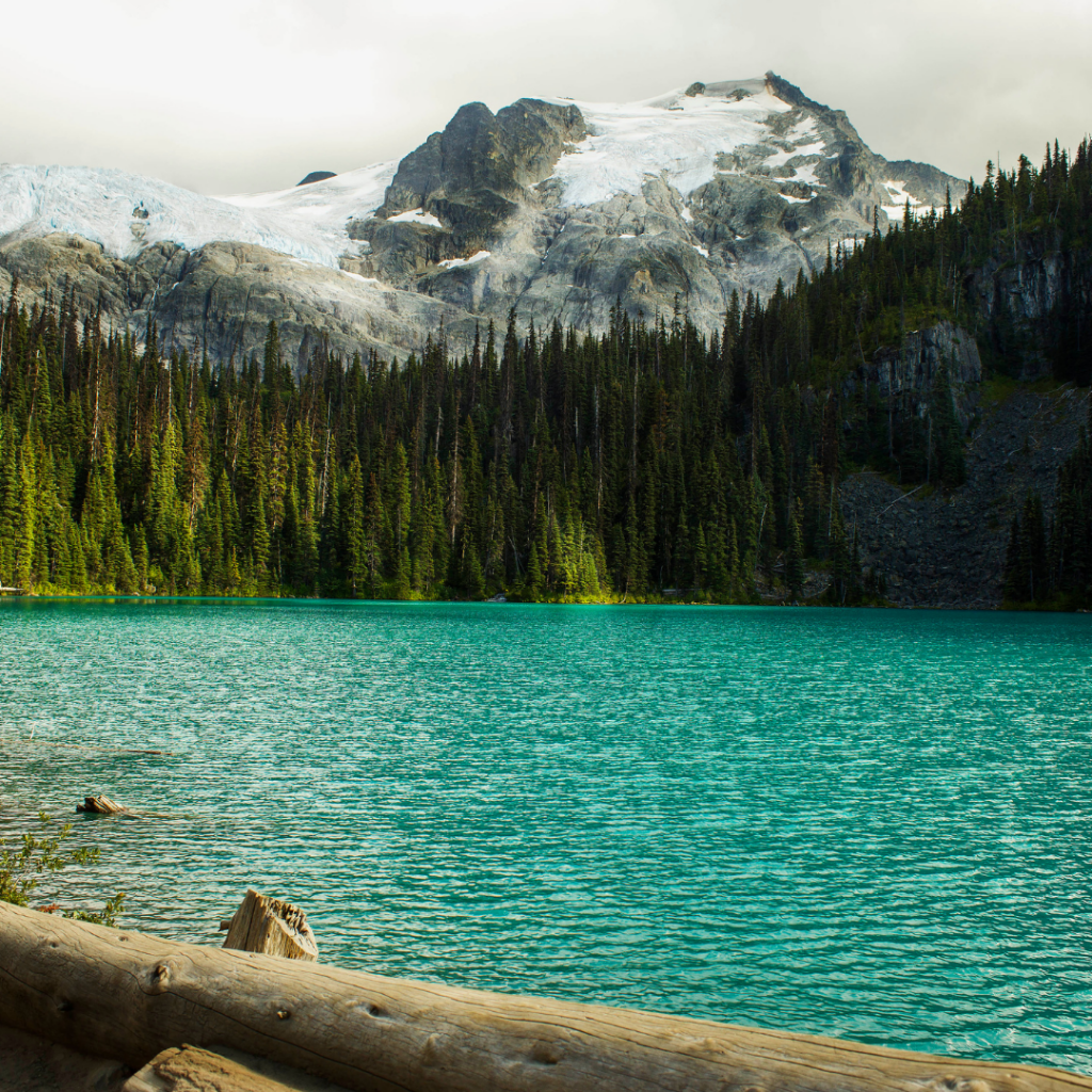 joffre lakes with a dusting of snow